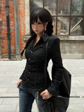Daiiibabyyy  American Y2K Punk Retro Washed Denim Jacket Shirt Women New Slim Fit Skinny Casual Trendy Outerwear Top