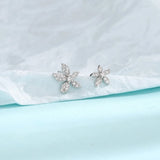 Daiiibabyyy 925 Sterling Silver Flower Asymmetry Studs Earring for Women Zircon Originality Design Jewelry Gift Dropshipping