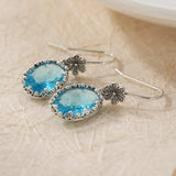 Daiiibabyyy  Elegant Exquisite Inlaid Blue Synthetic Zirconia Silvery Plated Pendant Earrings for Women Fashion Banquet Wedding Jewelry Gifts