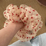 Daiiibabyyy  1PC Summer Red Polka Dot Tulle Scrunchie, Korean Large Hair Tie For Girls Ponytail Daily Casual Styling