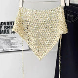 Daiiibabyyy  Fashion Sparkly Sequined Headscarf Headband Ins Style Versatile Knitted Triangle Scarf Y2K Hollow Beanies Headband Accessories
