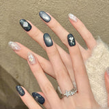 Daiiibabyyy  10Pcs Handmade Press On Nails Purple Crystal Flower Fake Nails With Design Japanese Style Glitter Cat's Eye Artificial Nail Tips