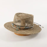 Daiiibabyyy  Sea Grass Summer Panama Hats for Women Sun Hat with Leather Shell Band Designer Flat Top Straw Fedora Hat Party Travel Beach Hat
