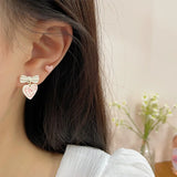 DAIIIBABYYY  -  Charm Pink Heart Flower Bow Round Shape Stud Earrings Set Korean Fashion Women Girls Kpop Y2K Earring Jewelry brincos