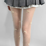 Daiiibabyyy  Bow Lolita Kawaii Tight Pantyhose Tights Women Rhinestone JK Sweet Girls Thigh High Stockings Pantyhose Diamond Shiny Cute Women