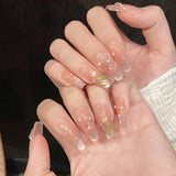Daiiibabyyy  10pcs Blush Cat's Eye Manicure Hand-painted Tulip Flower Shiny Rhinestone Press On Nails Sweet Pink Spring Summer False Nails