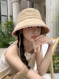 Daiiibabyyy  Women's Cute Hats Blue Bucket Hats Weet Style Lace Sweet Girl Fisherman Hat Summer Sun Protection Hat Trend Korean Version Caps