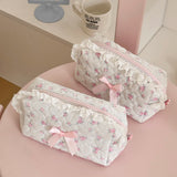 Daiiibabyyy  Korean Lace Floral Pencil Case Portable Fabric Ruffle Stationery Organizer  Aesthetic Study Pen Bag for Students Back To School