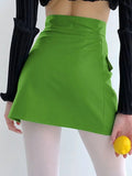Daiiibabyyy Fashion Green Pu Leather Matte Irregular Women Skirt a Line Slim Desgin Elegant Streetwear Autumn Winter New Arrivals