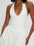 Daiiibabyyy  Women's White Halter Neck Pleated Mini Dress For Summer Street Beach Party