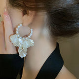 Daiiibabyyy  Trending Texture Imitation Pearl Flower Drop Earrings New Design Fashion Korean Cheap Earring for Woman Party Jewelry Gifts