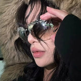 Daiiibabyyy  Fashion Ghotic Unisex Sunglasses Women Y2K Cycling Sports Punk Goggle Shiny Diamond Luxury Sun Glasses for Female Men Eyewear