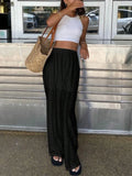Daiiibabyyy  Spring Fashion Elastic Waist Women's Pants Elegant Embroidered Hollow Straight Pants Summer Casual Simple Loose Holiday Pants