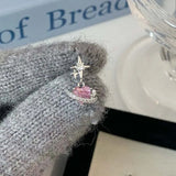 Daiiibabyyy  1Pcs Pink Zircon Heart Star Stud Earrings For Women Stainless Steel Metal Four-Pointed Star Piercing Ear Bone Nail Y2K Jewelry