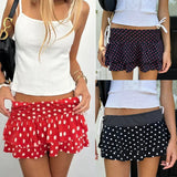 Daiiibabyyy  Polka Dot Half-length Skirt with Puffy Waist And Lace Trim for Women Short Cake Skirt with Lining Summer Autumn Fashion