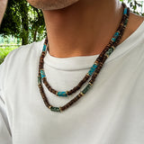 DAIIIBABYYY  -  Vintage Irregular Brown Wooden Bead String Choker Trend Pattern Square Stone Collar Necklace Men's Casual Party Jewelry