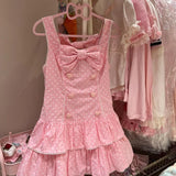 DAIIIBABYYY  -  Japanese Sweet Cute Wave Point Bow Dresses Y2k Aesthetic Women Ruffled Pleated Grunge Dress Harajuku Mini Love Button Vestidos