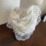 Daiiibabyyy  French Retro Lace Butterfly Triangle Scarf Tie Hair Bands Summer Female Thin Hair Band Travel Photo Seaside Sweet Cute Hair Band