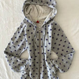 Daiiibabyyy  American Casual Cardigan Coat Women Autumn Winter New Sweatshirts Tops Vintage Printed Zipper Hooded Jacket Gray Star