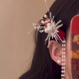 Daiiibabyyy  1 Piece Elegant Lace Pearl Feather Hair Clip - Exquisite Tassel Side Clip for Girls, Versatile Hair Accessory