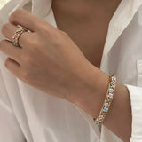 Daiiibabyyy  Elegant Flower Pattern Enamel Open Bracelet for Women Trendy Gold Plated Cloisonne Flowers Bangle Ring Charms Party Jewelry