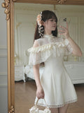 Daiiibabyyy  Japanese Sweet Off Shoulder Bow Dresses Y2k Aesthetic Lace Patchwork Grunge Vestidos Harajuku Women A-Line Ruffled Mini Dress