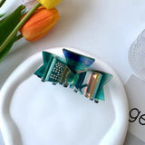 Daiiibabyyy  Cute Rhinestone Bowknot Hair Claw Elegant Shiny Acetate Shark Clip Headwear Geometry Small Hair Clip Female