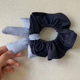 Daiiibabyyy  1PC Retro Blue Plaid Cotton-Filled Bow in Navy Blue Scrunchie - Fashionable, Ins Niche, New Style Ponytail Hair Tie for Women