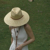 DAIIIBABYYY  -  New Belt Strap Straw Sun Hat for Women Fashion Vacation Beach UV Hats Summer Wide Brim Travel Panama Hats Outdoor