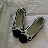 Daiiibabyyy  Women New Single Shoes Round Toe Bow Detail Check Pattern Patchwork Sole Thick Heel Lightweight Street Flat Footwear