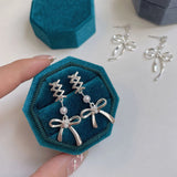 DAIIIBABYYY  -   Korean Fashion Ballet Ribbon Bow-knot Drop Earrings Women INS Silver Plated Pearl Rhinestone Bow Tassel Earring Jewelry