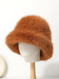 Daiiibabyyy  Ins Bright Yellow Imitation Mink Fur Bucket Hats Women Winter Fluffy Plush Basin Caps Female Advanced Warm Sun Panama Korea New
