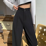 Daiiibabyyy  Black Suit Wide Leg Pants Women Fashion Solid Color High Waist Loose Trousers Office Ladies Silm Fit Streetwear Bottoms New