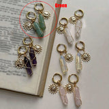 Daiiibabyyy  Retro Bohemian Natural Stone Hexagonal Prism Pendant Sun Ear Buckle Chic Vacation Style Fashion Earrings Jewelry For Women