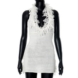 DAIIIBABYYY  -  Knitted Fringe Halter Dress Women Elegant Sexy Mini Dress Luxury Bodycon Sweater Dress Autumn Clothes Tassel Crochet Dress