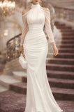 Daiiibabyyy  Elegant Party Wedding Guest Dress Off Shoulder Long Sleeve Mermaid Dresses High Waist Ruched Evening Dress Floor Length Maxi