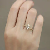 Daiiibabyyy  Gold Plated Natural Moonstone Cats Eyes Ring for Women Fashion Luxury Geometric Design Rings Open Adjustable Ring Trendy Jewelry
