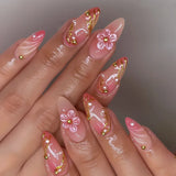 Daiiibabyyy  24pcs Vintage Flower Press On Nails Wine Red Bowknots Cherry Designs Almond False Nails French Style Reusable Fake Nail Tips