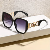 Daiiibabyyy  Women's Oversized Square Fashion Glasses with Blue-Green Gradient PC Lens - Large Round Metal Frame - Stylish