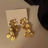 Daiiibabyyy  Exaggerated Metal Hollow Flower Drop Earrings for Women Luxury Gold Color Petal Crystal Temperament Earrings Party Jewelry