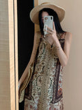 Daiiibabyyy  Vestidos De Mujer Bohemian Dress Women's Clothing V Neck Sleeveless Vintage Robe Femme Fashion Lace Patchwork Maxi Dresses