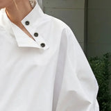 DAIIIBABYYY  -  Women's Ubran Blouses White Shirts Tops Fashion Cotton Stand Collar Loose Long Sleeves Buttons Simple Women Clothing