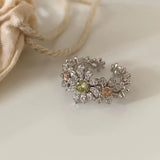 Daiiibabyyy  Shiny Rhinestone Daisy Opening Ring Women's Daily Exquisite Flower Finger Ring Holiday Party Fashion Jewelry