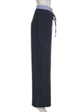 DAIIIBABYYY  -  Casual Patchwork Striped Striped Pants Office Lady Basic Mid-Waisted Wide Leg Pants Women 2025 Autumn Spring Streetwear