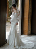 Daiiibabyyy  White Light Luxury Stain Appliques Wedding Dresses Elegant Strapless Off The Shoulder Bride Dress Sexy Mermaid Vestidos De Novia