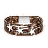 Daiiibabyyy  Boho Glitter Filled Slim Strips Leather Bracelet for Women Fashion Cute Stars Multilayer Wrap Bracelets Charm Jewelry