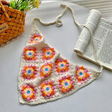 DAIIIBABYYY  -  New Summer Sweet Color Matching Crochet Knitted Headscarf Women's Seaside Beach Vacation Hollow Triangular Scarf Headband