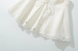 Daiiibabyyy  Holiday Front Cross Lacing up Bandage Bow Zipper Waist Mini Skirt Women White Spliced Lace Hem Ruched Swing A-lined Skirts Black