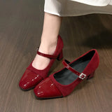 Daiiibabyyy  Summer New Square Toe Women's High Heels Buckle Strap Dress Pumps with Leopard Plus Size Chunky Heels Fashion Ladies Shoes