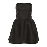 Daiiibabyyy Summer Harajuku Strapless Dress Solid Casual A-Line High Dress Waist Loose Printing Slash Neck Short Mini Dresses Woman